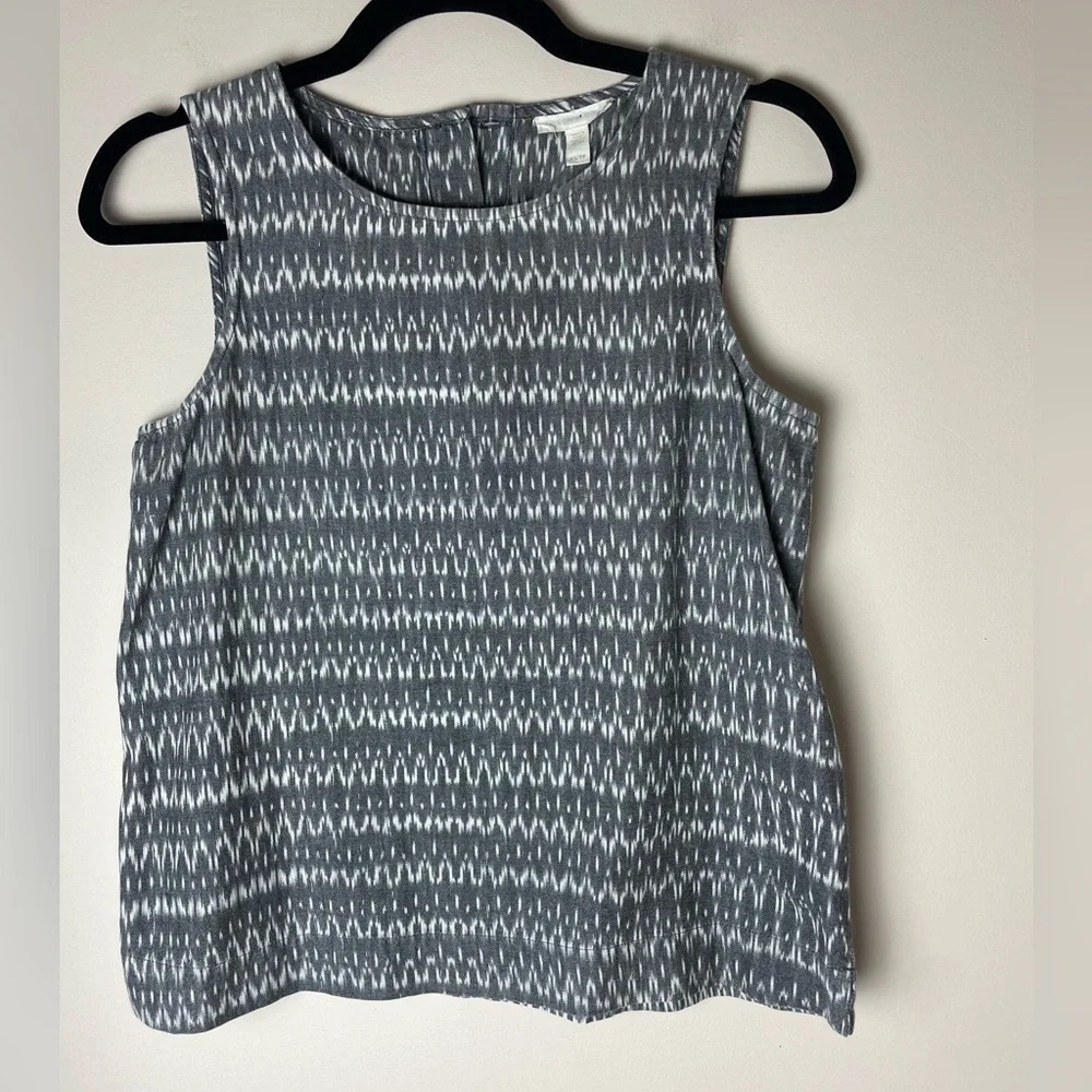 Eileen Fisher | Gray & White Patterned Organic Cotton Tank Top Size XS